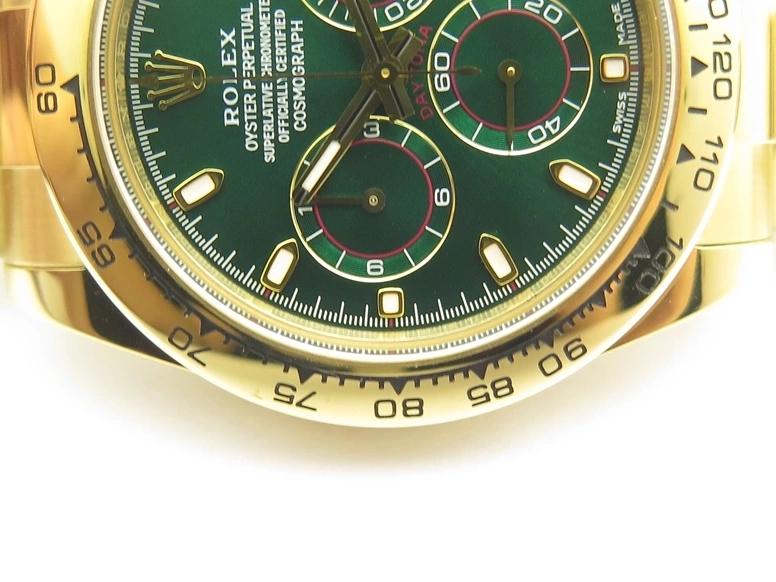 Plated YG 904L 1:1 116508 And SS Case Bracelet Green Clone Edition Dial Best Super A4130 ARF Daytona 0414